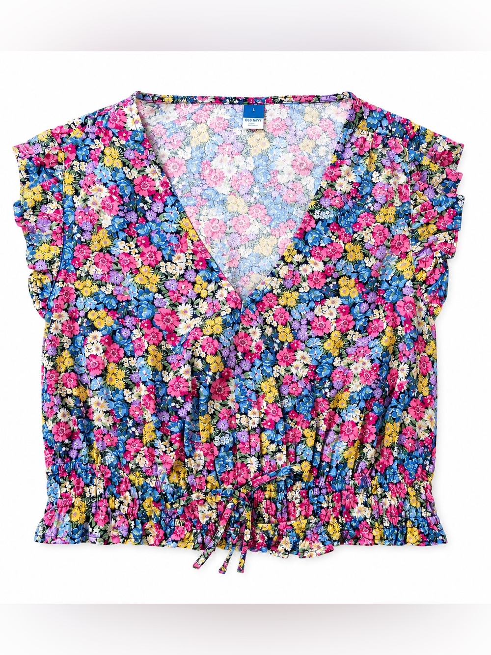 Old Navy Multicolor Floral V-Neck Drawstring Top